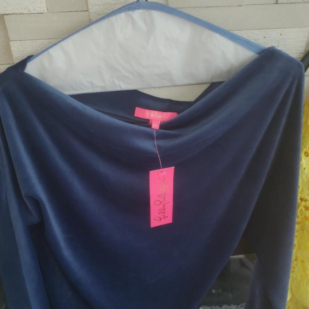 NEW WITH TAGS ATTACHED -Lilly Pulitzer Blue Velour off the shoulder top